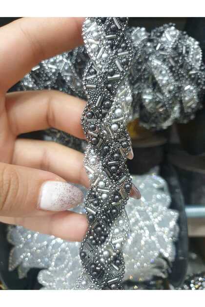 Iron-On Two-Color Bead Detailed Decorative Ribbon Accessory Applique