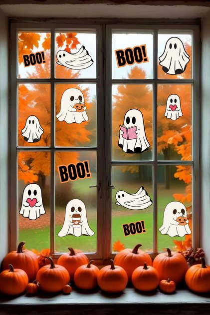 Cadılar Bayramı Temalı Sevimli Hayalet Halloween Sticker - Cam Kapı Duvar Etiketi