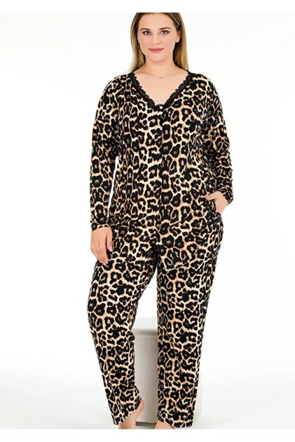 Pajamas Long Sleeve Top Buttoned Plus Size Viscose Fabric Pajamas Set 11372