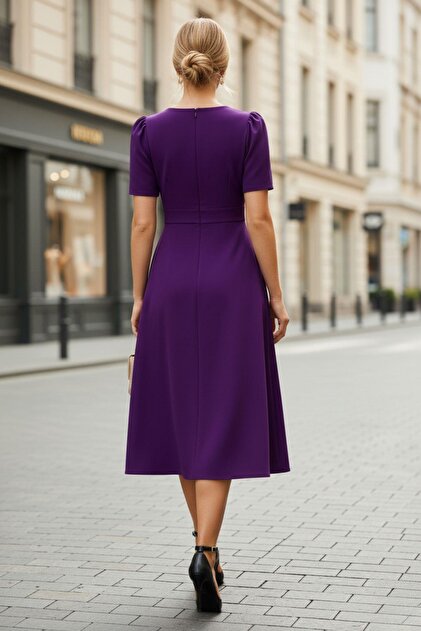purple office dress Classic style women outfits classy