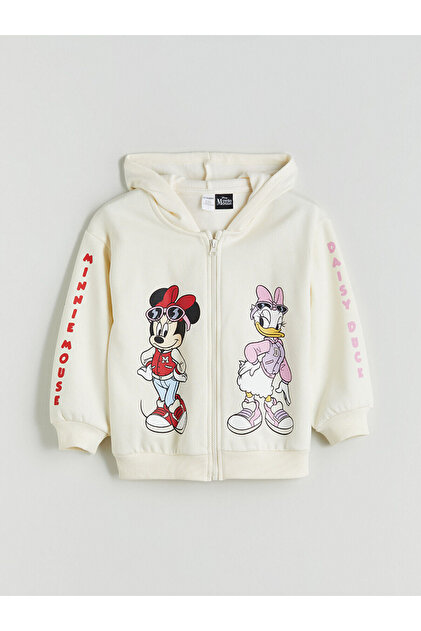 LC Waikiki Minnie Mouse Baskılı Kapüşonlu Kız Çocuk Fermuarlı