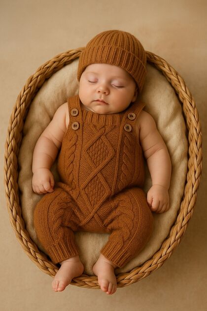 Baby Boy Kids Knitwear Salopet Beanie Set Winter Jumpsuit Newborn Romper Baby Gift