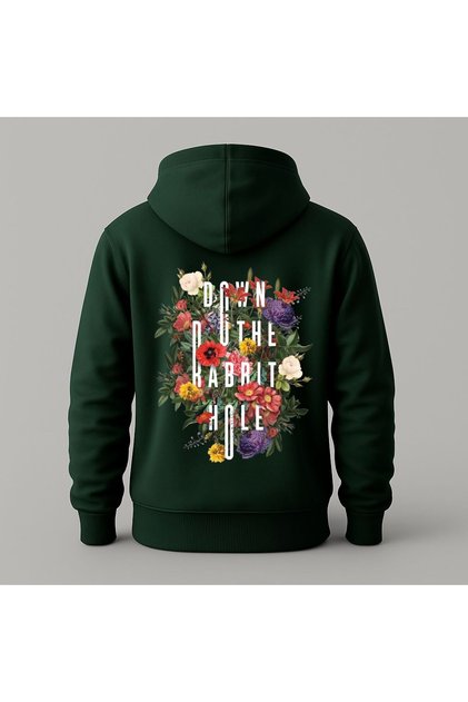 Floral Patterned Text Printed Hooded Sweatshirt – Unisex Casual Fashion