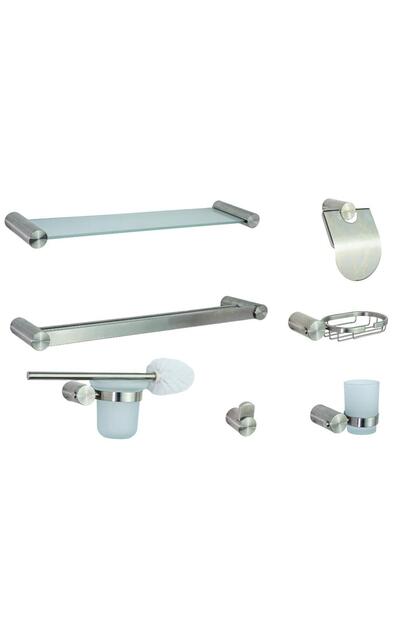 Set sapte piese, accesorii baie, TRENDY S inox satinat desing cilindric