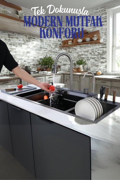 Çok Fonksiyonlu Mutfak Evyesi – Bardak Rinseri + Arıtma Suyu Musluğu - 100*460*220 mm