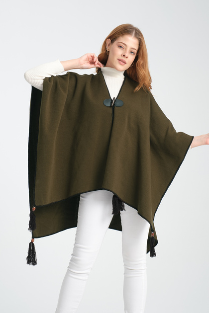 Plain Tasseled Knitwear Poncho - Oversized Women's Poncho with Fisherman Stitching | Outerwear Stylish Shawl Poncho, Poncho
