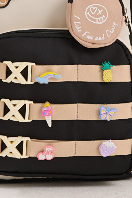 Çantaland Lüks İthal Kumaş Kız Okul Çantası – 6 Adet Aksesuar Toka