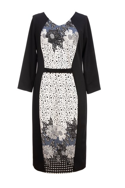 Rochie dama, culoare neagra, cu model floral multicolor-in fata