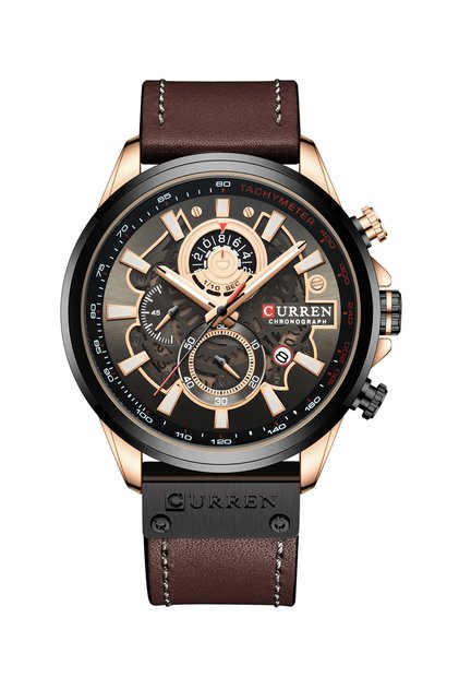 Waterproof Geniune Leather BAnd Chronograph Quartz Watch 8380 - 48 mm - Brown