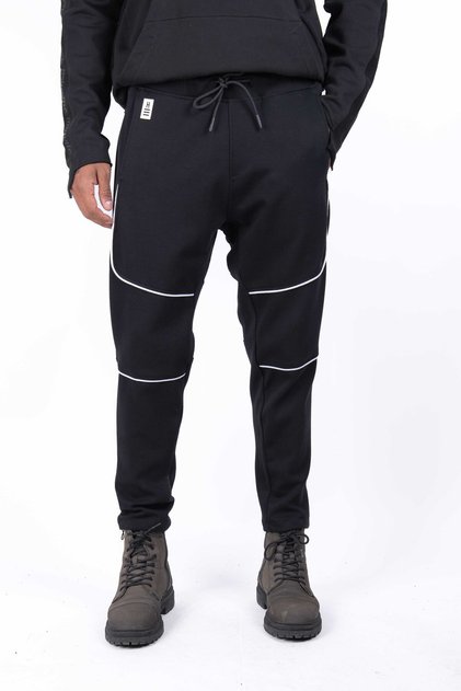 Regular Fit Cepli Siyah Dokuma Eşofman Altı