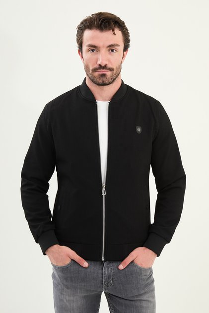 Çizgili Slim Fit Hakim Yaka Erkek Mont Siyah - 39645.25K