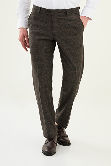 Ekoseli Slim Fit Klasik Yün Erkek Pantolon Siyah - 38322.25K
