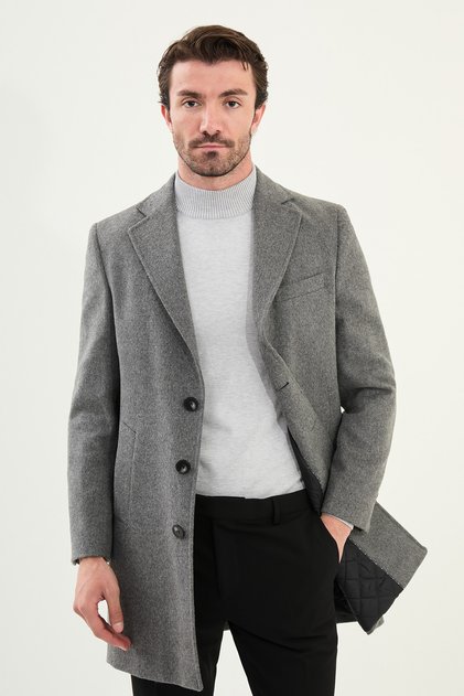 Straight Slim Fit Mono Collar Classic Wool Men's Coat Anthracite - 21331.25K
