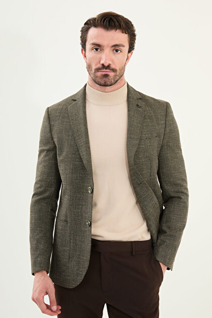 Gray Slim Fit Bag Pocket Mono Collar Men's Jacket Khaki - 41462.25K