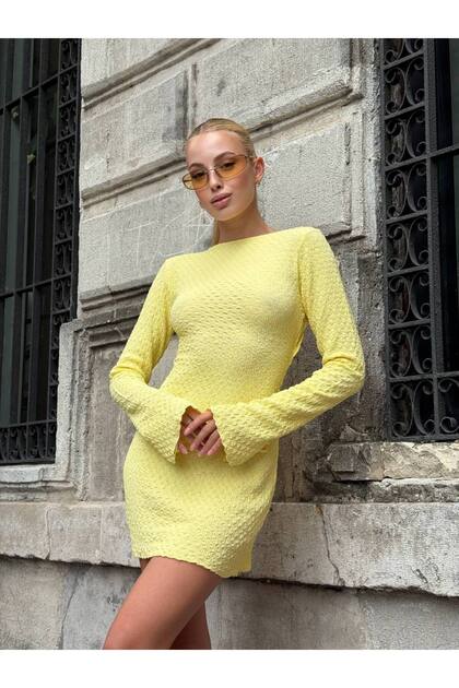 Back Tie Long Sleeve Seersucker Dress