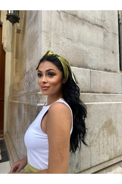 Pistachio Green Color Poplin Bandana with Tie Detail