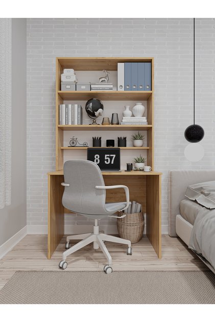 Modern Dolaplı Raflı Kitaplıklı Çalışma Masası %100 MDF Bilgisayar Ofis Ders Masası ÇM03