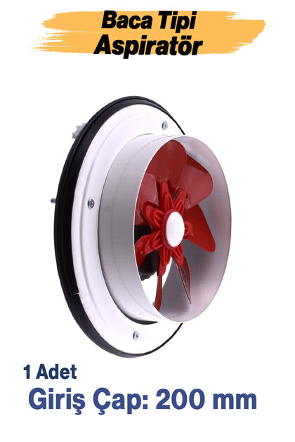 Sessiz Baca Tipi Aspiratör 200 mm Fan Havalandırma Kirli Hava Güçlü Hava Emişli Koku Mutfak Sanayi
