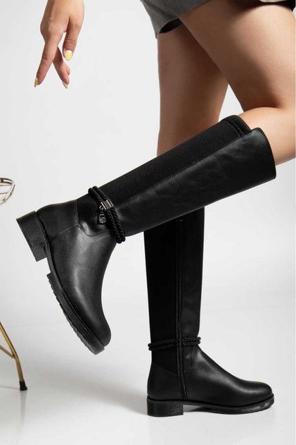 Cizme negre pentru femei cu fermoar elastic la spate M0003