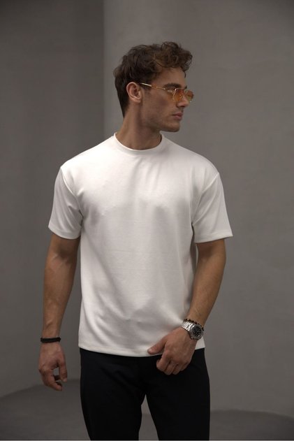 Beyaz Renk Standart Kalıp Basic Bisiklet Yaka T-shirt