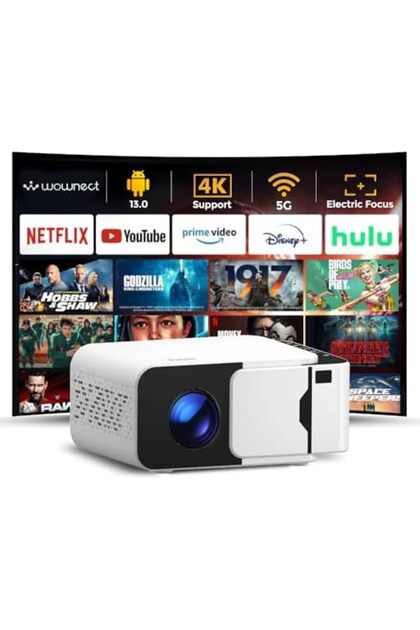 Smart Mini Projector, Latest Android 13.0, Electric Focus, 4K Supported, HD 1080P, Portable
