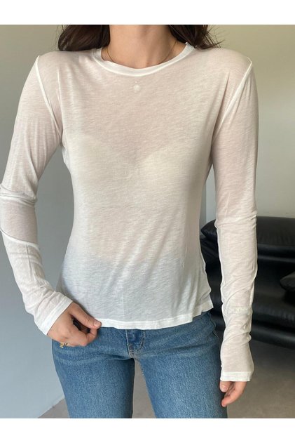 Ecru Transparent Basic Blouse