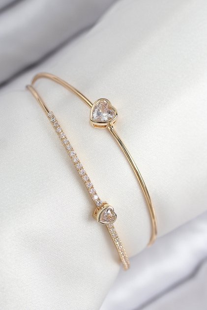 Brass Zircon Stone Heart Model Gold Color Women's Bracelet