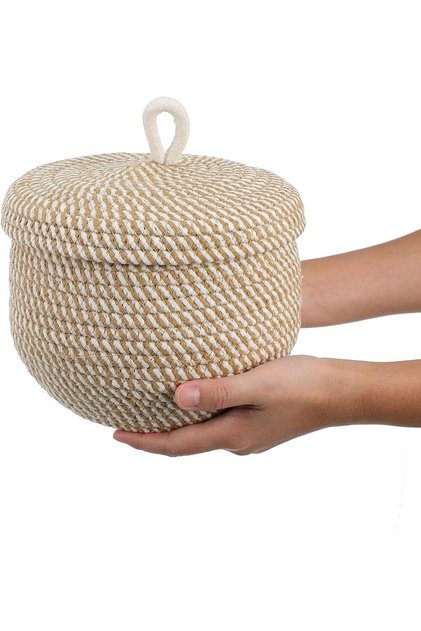 Coș din răchită din frânghie 17x21 cm pentru bucătărie, baie și casă – Coș de depozitare cu capac Honeypot