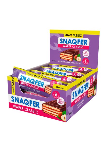 Snaqfer Wafer with Hazelnut Cream and Chocolate Flavor, Gluten Free and No Sugar Added 12x45g