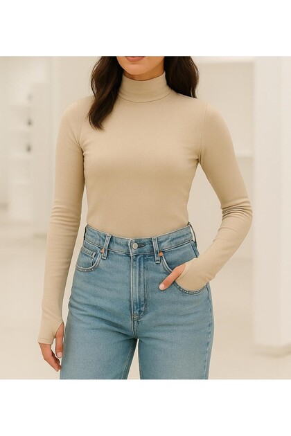 Ultra Soft Cotton Woven Long Sleeve Stand Collar Finger-Looped Body Modal T-Shirt - Fitted/Slim Fit