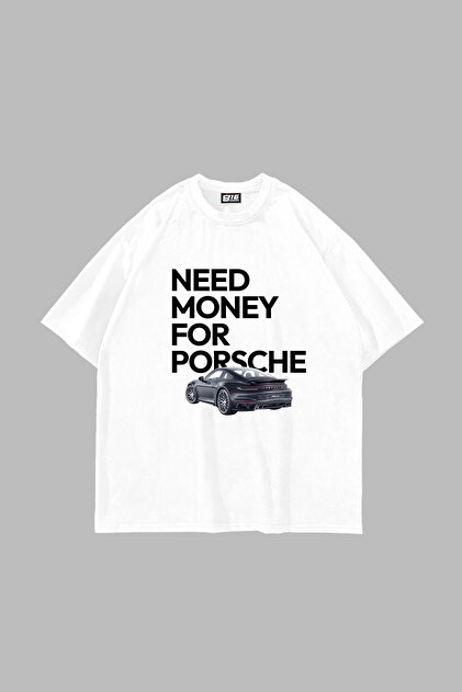 تيشيرت أبيض كبير الحجم مطبوع عليه V3 Need Money For Porsche للجنسين