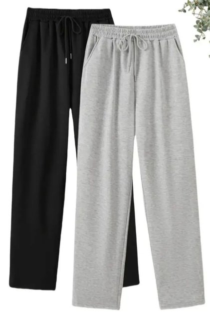 (2 Pieces) Wide-Leg Transitional Open-Hem Tracksuit Bottoms Black-Gray