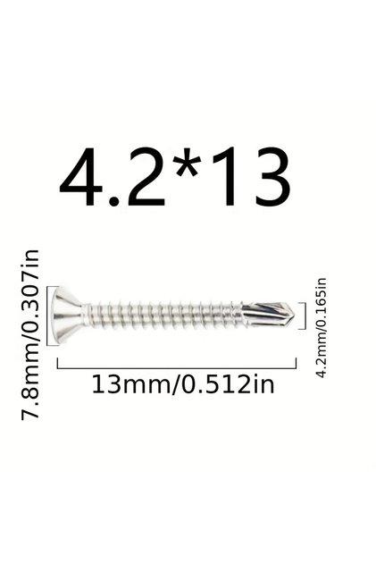 4.2 × 13، 50 قطعة، 50 قطعة، براغي تثبيت ذاتية الثقب من الفولاذ المقاوم للصدأ 410، مقاس M4.2، رقم 8، رأس مسطح، عالية الصلابة، مصنوعة من الفولاذ المقاوم للصدأ 410