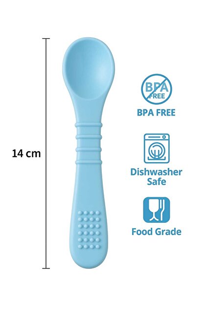 Baby Food Spoon Silicone Teether Blue