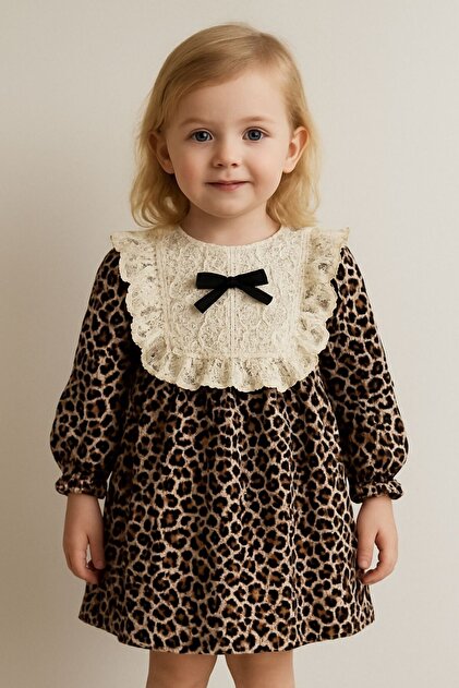 morwind Girl's Dress Leopard Pattern Festive Birthday Dress- Trendyol