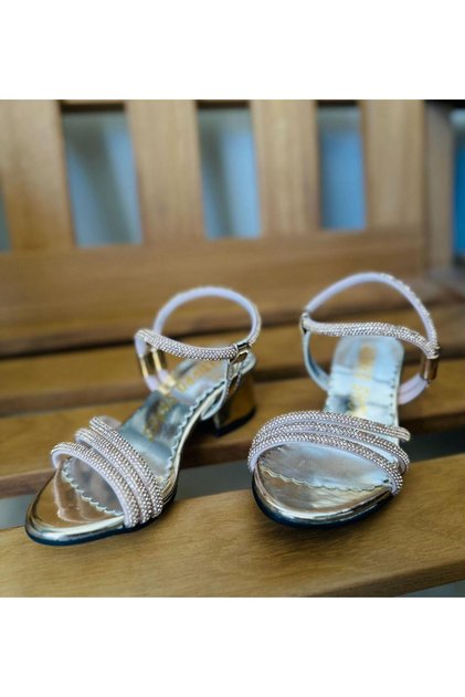 Children's Heeled Shoes with Stone Embellishments.