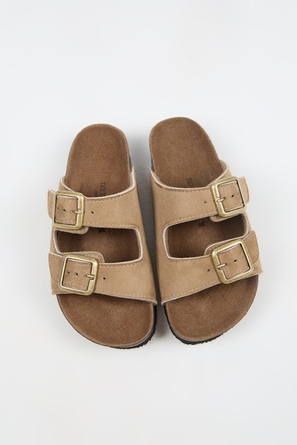 Nomiento Riva Women's Vegan Leather Double Buckle Mink Slippers