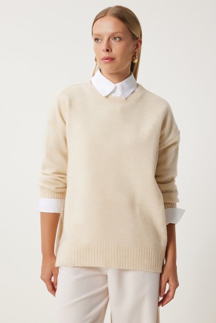 Women's Bone Oversize Knitwear Sweater PN00054