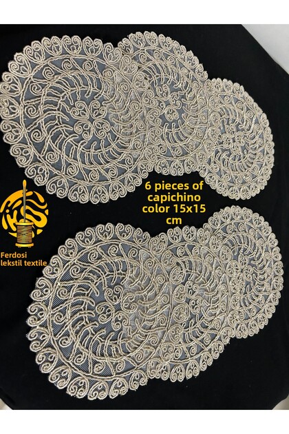 Flora Model Decorative Guipure Lace 6-Pack Coffee Cocktail Presentation Napkin Capuchino