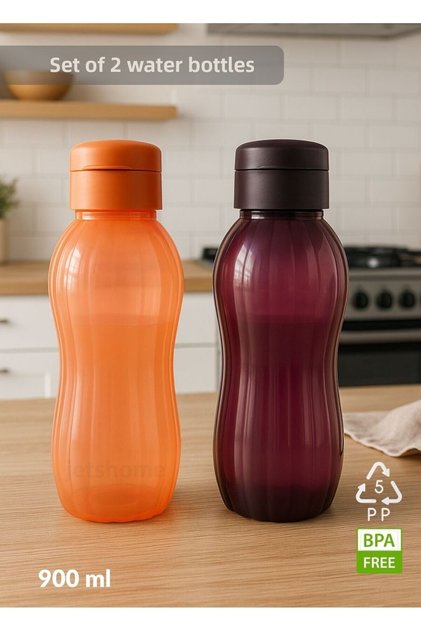 Drinking Bottle Set of 2 Water Bottle Bpa Free School Drinking Bottle Pp-5 Drinking Bottle Sports School Office Drinking Bottle Plum-Orange 900 m