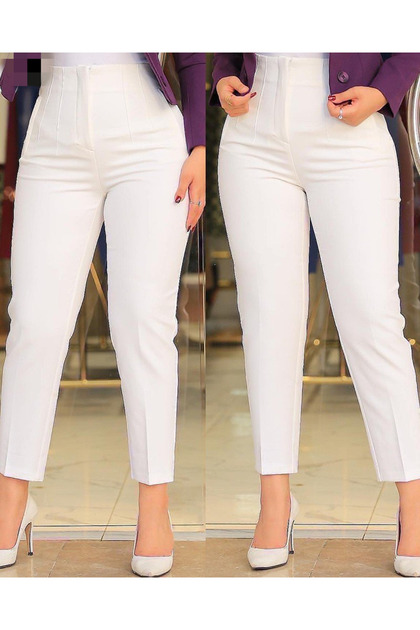 Women's Crepe Fabric Ankle-Length Pocket-Detail Full Fit Pants (Colored)