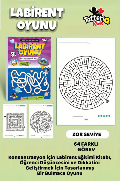 TOTTERİQ Labirent Oyunu 3. Seviye – 64 Görevlik Zor Zeka ve Dikkat