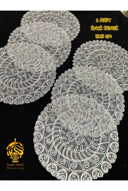 Flora Model Decorative Guipure Lace 6-Pack Coffee Cocktail Presentation Napkin Pearl Color