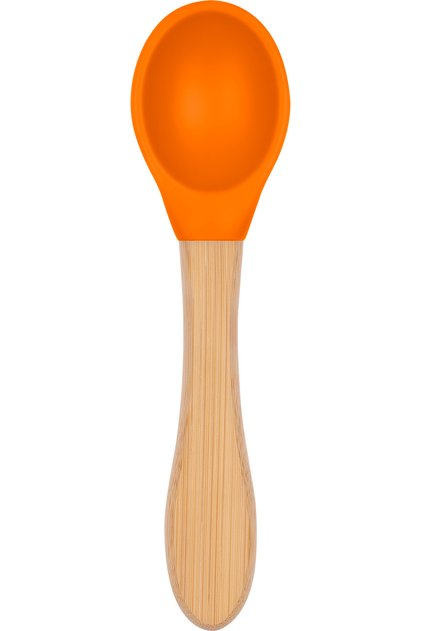 Bamboo Handle Silicone Feeding Spoon Sunset Orange