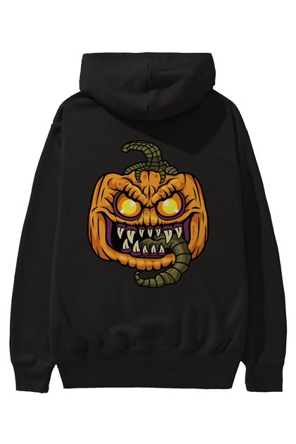 Halloween (2) Back Printed Black Oversize Hooded Sweatshirt Men Women