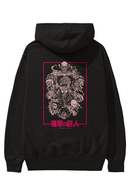 ATTACK ON TITANS Anime Back Printed Black Oversize Hooded Sweatshirt Men Women