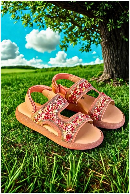 Baby Girl Child Stone Sim Filled Heel Foot Anatomical Fit Back Velcro Open Front Sandals Slippers