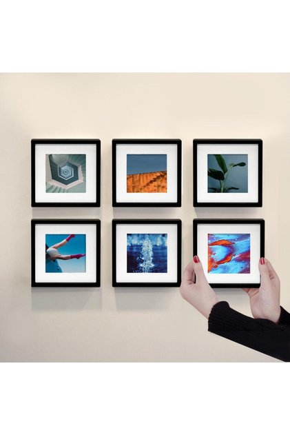 Yapışkanlı Sök-Tak Paspartulu Siyah 14x14cm POLA Kare Fotoğraf Çerçevesi - 6'lı Paket