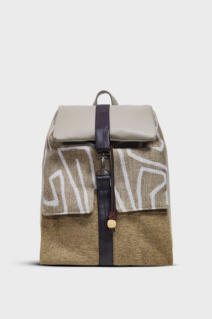 Women's Beige Brown Large Size Backpack