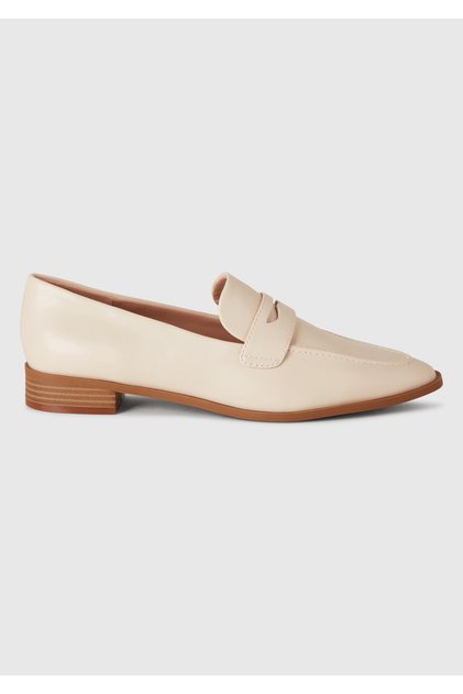 Women's Stone Color Napa Effect Low Heel Detailed Pointed Toe Loafer Shoes